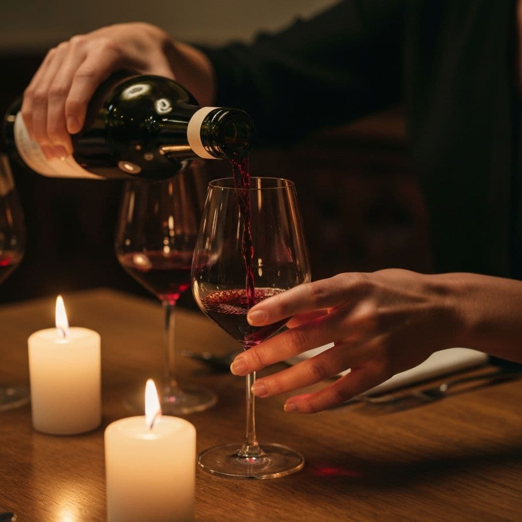 Wine being poured by candlelight