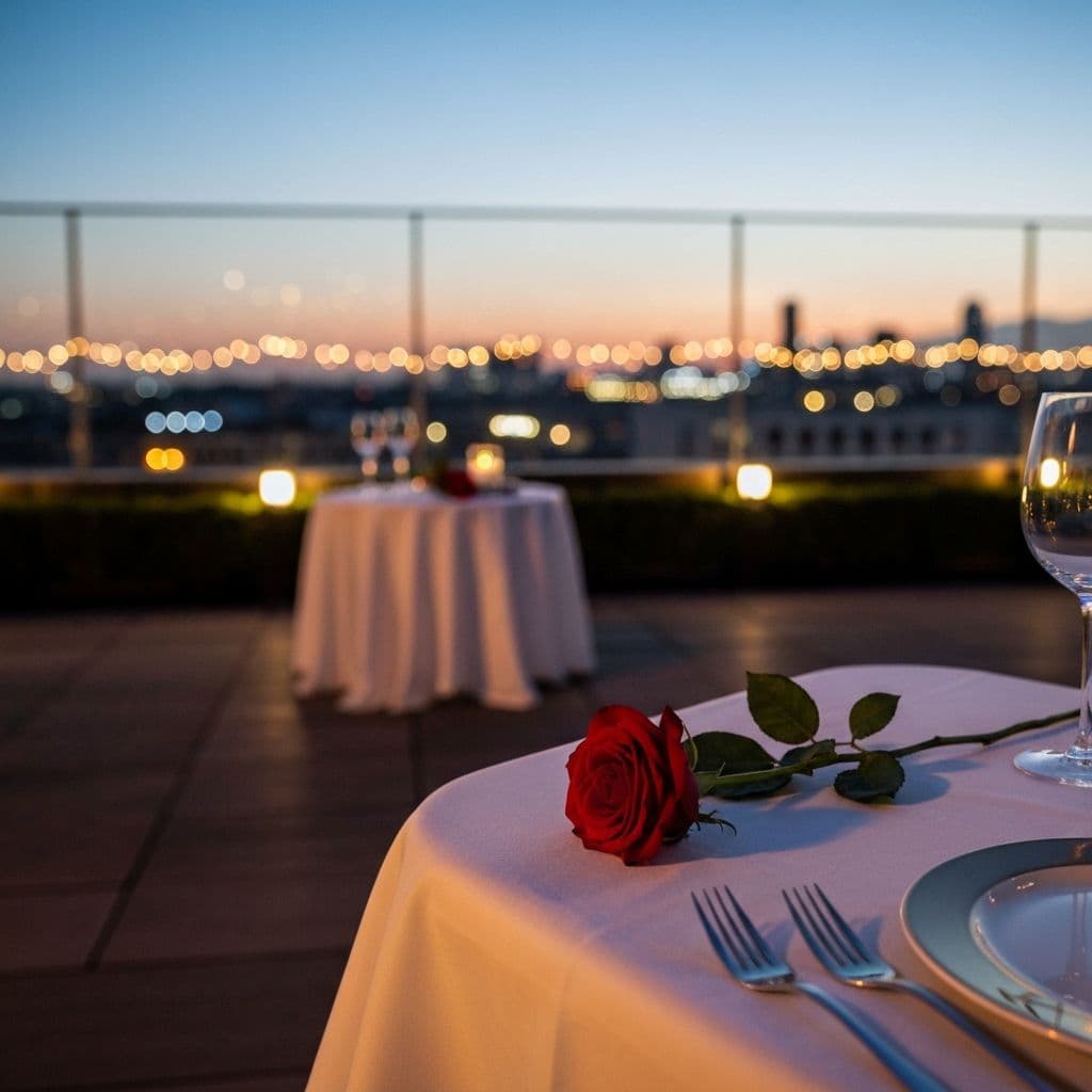 Elegant rooftop proposal setup